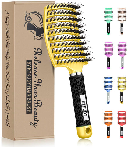 KTKUDY Detangling Brush front view with mixed bristles