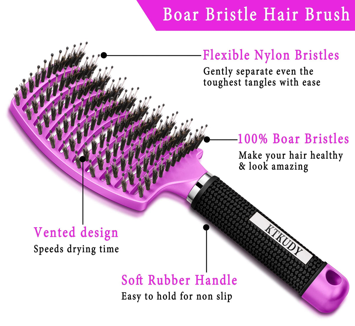 KTKUDY Detangling Brush showing ergonomic handle