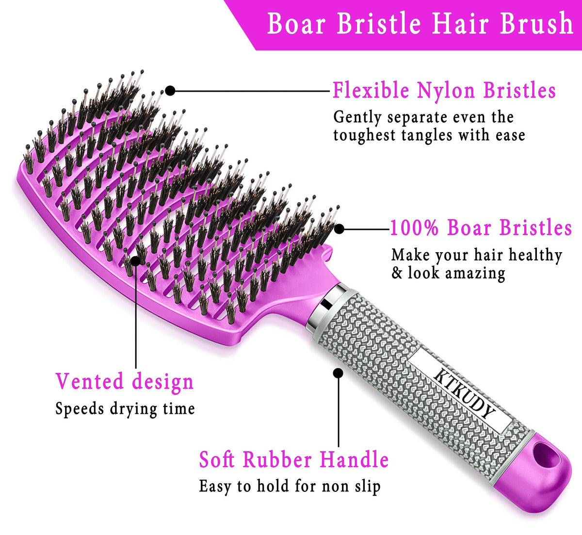 KTKUDY Detangling Brush showing ergonomic handle design