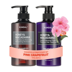 KUNDAL Honey & Macadamia Shampoo bottle front view with Pink Grapefruit scent