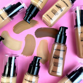 L.A. COLORS Truly Matte Foundation Cafe CLM360 with makeup brush