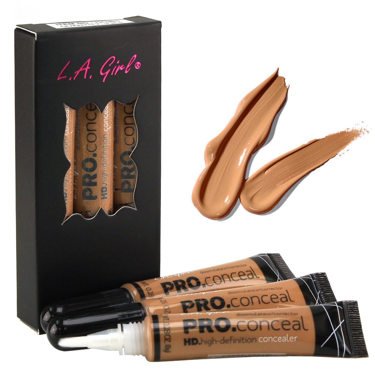L.A. Girl HD Conceal Pro Concealer 3-Pack front view with various shades