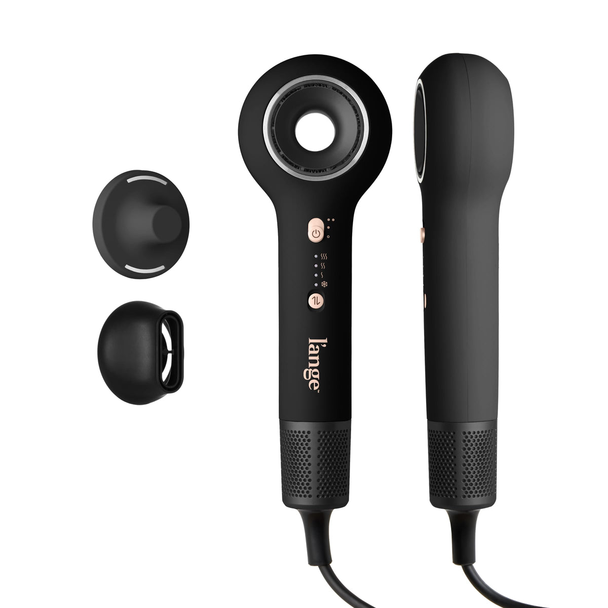 L'ANGE HAIR Axia HaloRing Ionic Hair Dryer front view in black