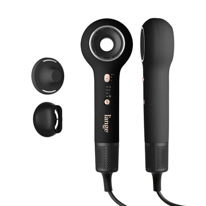 L'ANGE HAIR Axia HaloRing Ionic Hair Dryer front view in black