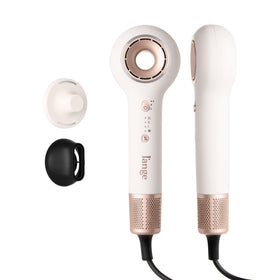 L'ANGE HAIR Axia HaloRing Ionic Hair Dryer front view in off-white
