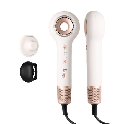 L'ANGE HAIR Axia HaloRing Ionic Hair Dryer front view in off-white