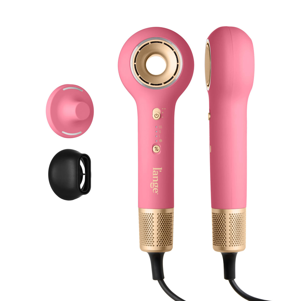 L'ANGE HAIR Axia HaloRing Ionic Hair Dryer front view in rose gold