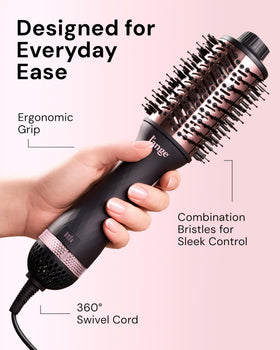L'ANGE HAIR blow dryer brush demonstrating frizz-free results