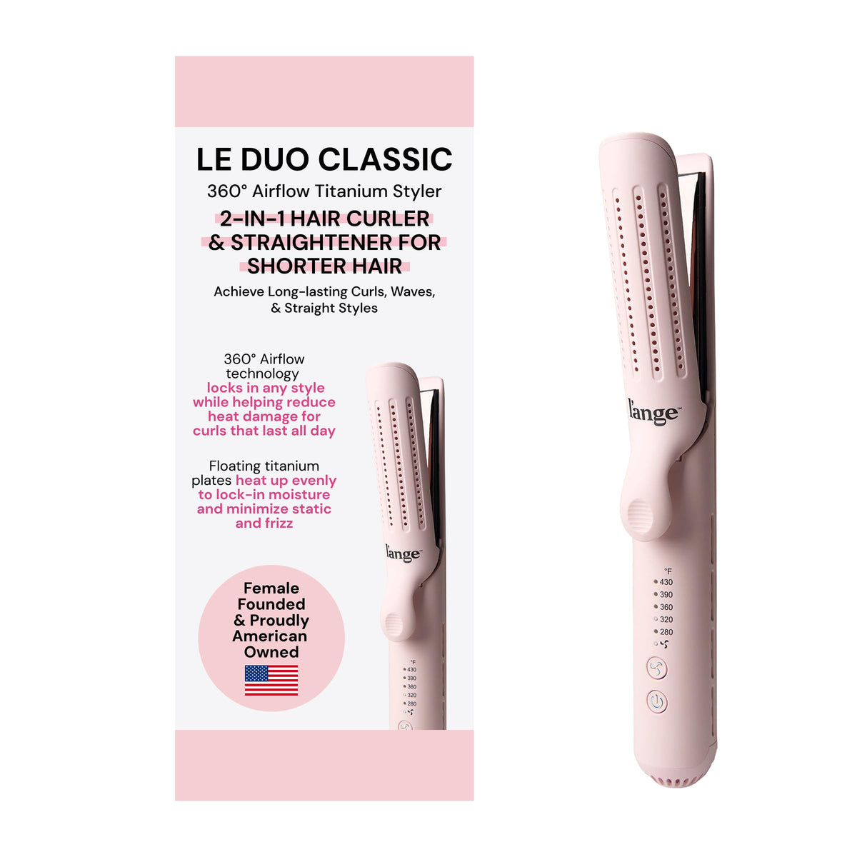 L'ANGE HAIR Le Duo 360° Airflow Styler front view with titanium plates