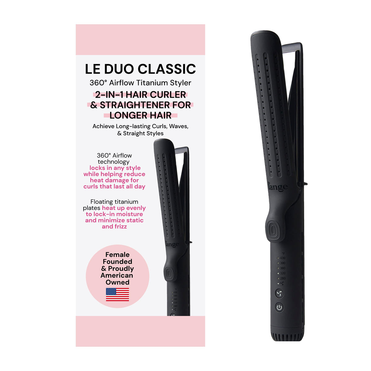 L'ANGE HAIR Le Duo Grande 360° Airflow Styler front view in black