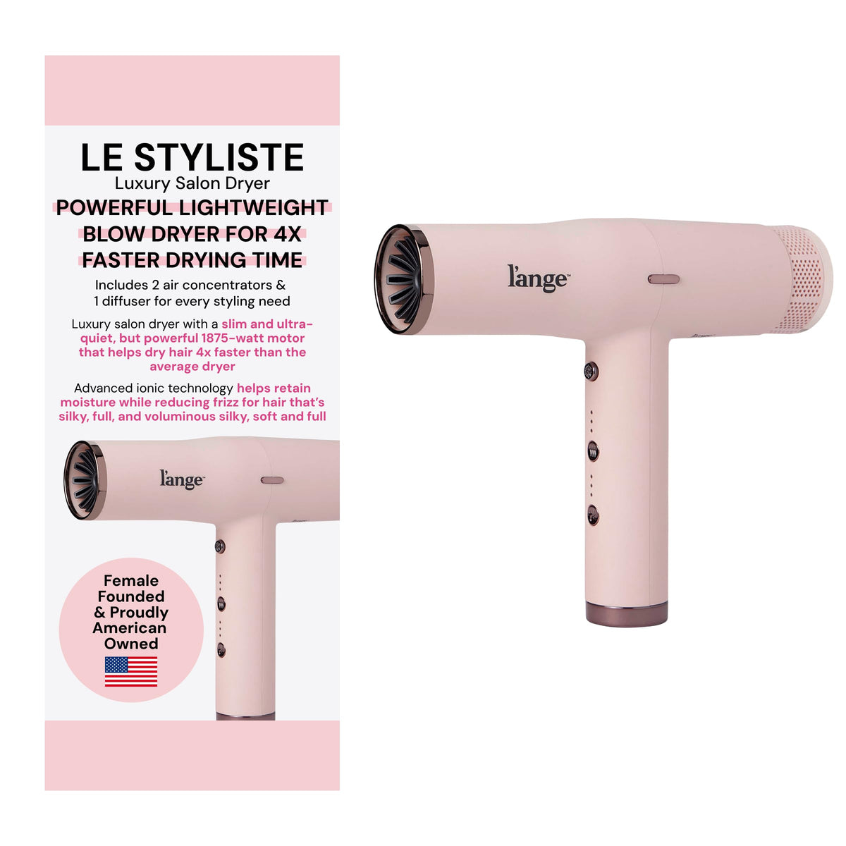 L'ANGE HAIR Le Styliste Hair Dryer front view with sleek design