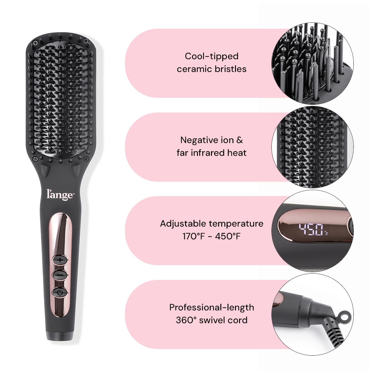 L'ANGE HAIR Le Vite Straightening Brush side view showing bristles