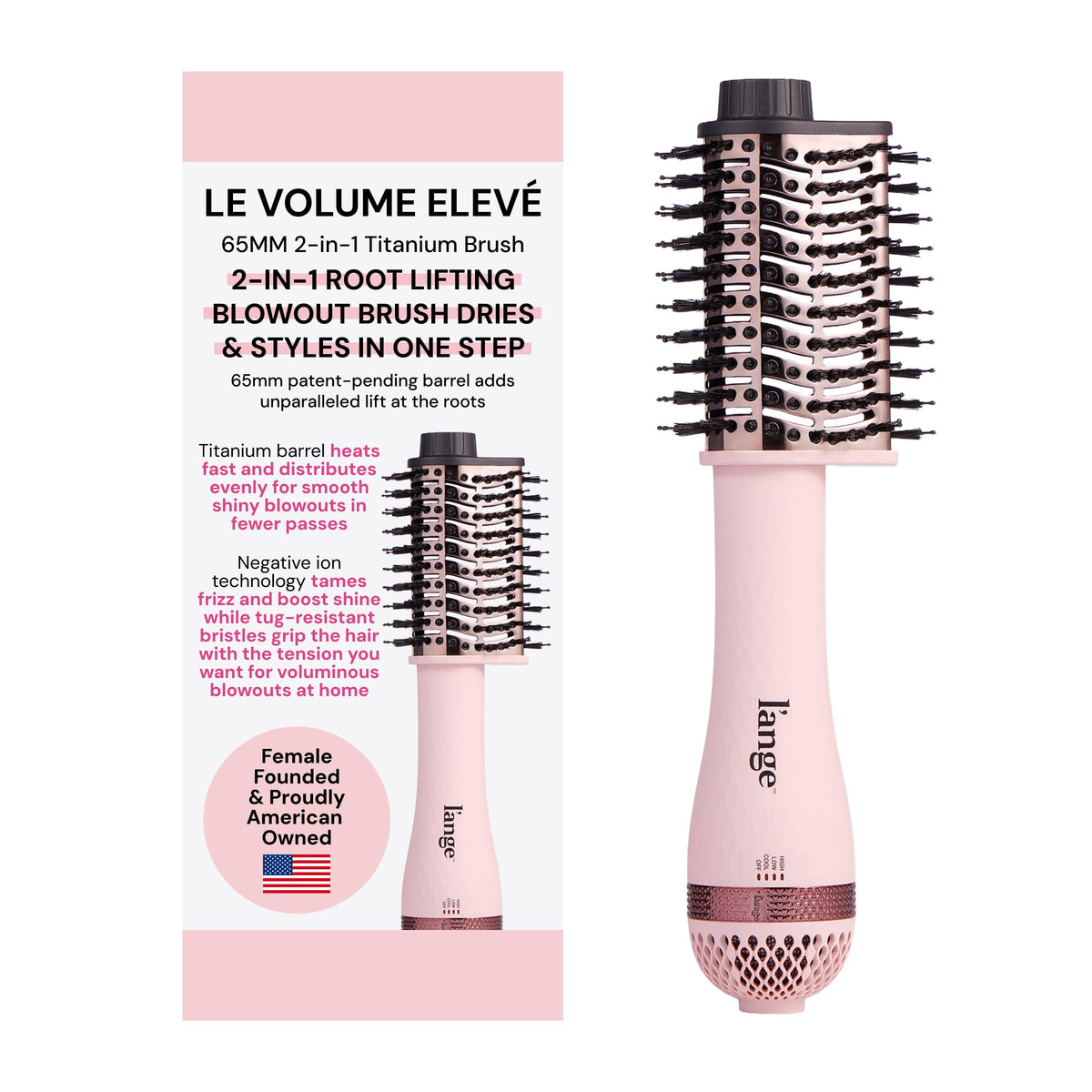 L'ANGE HAIR Le Volume Elevé 65MM Brush Dryer front view in blush