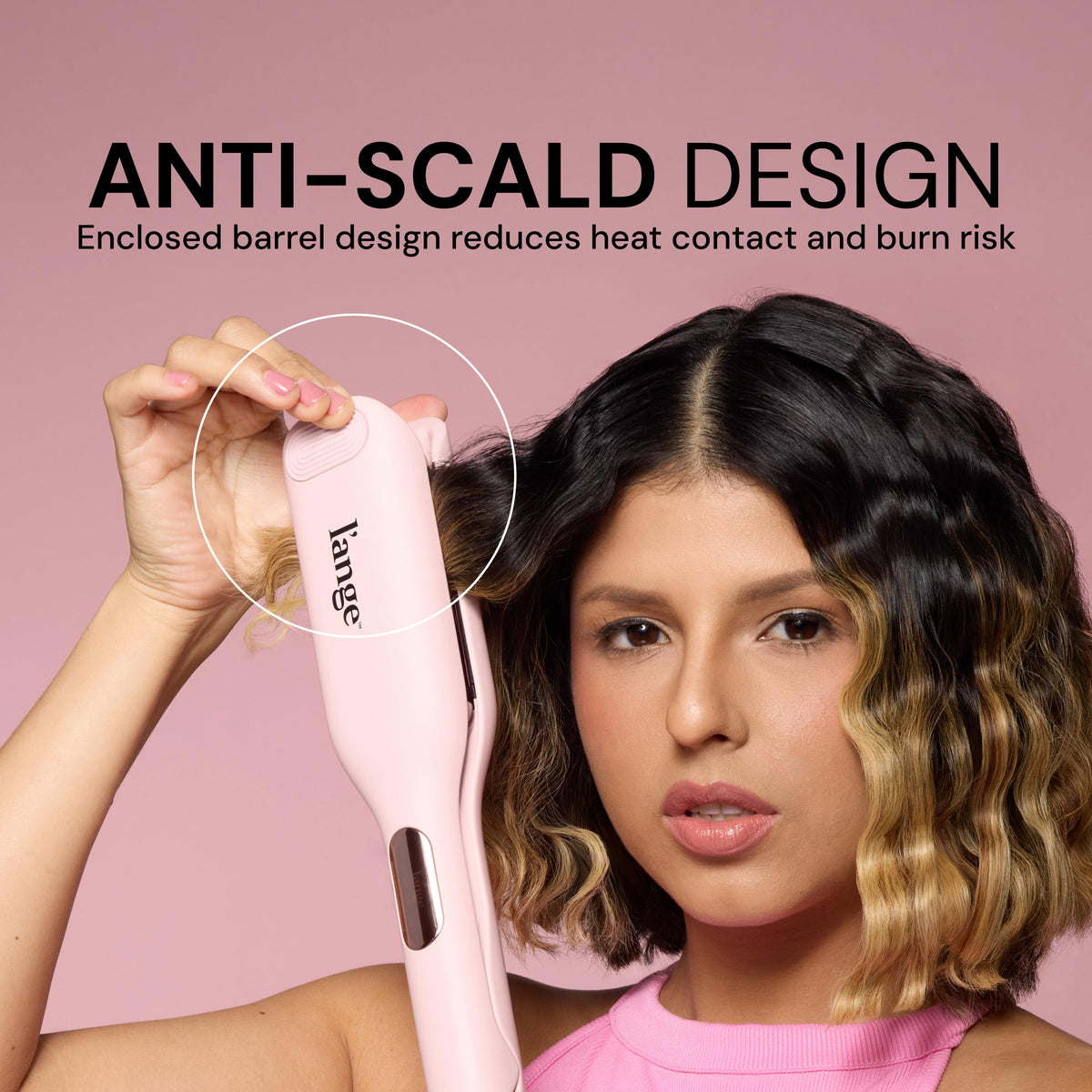 L'ANGE Hair SculptWaver Titanium Deep Wave close-up of barrels