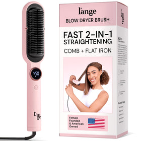 L'ANGE HAIR Smooth It 2-in-1 Hair Straightener Brush in blush colour, front view