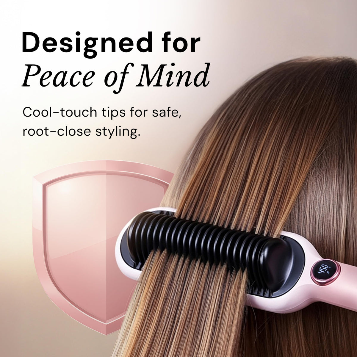 L'ANGE HAIR Smooth It 2-in-1 Hair Straightener Brush showing anti-scald bristles