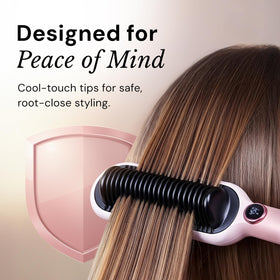 L'ANGE HAIR Smooth It 2-in-1 Hair Straightener Brush showing anti-scald bristles