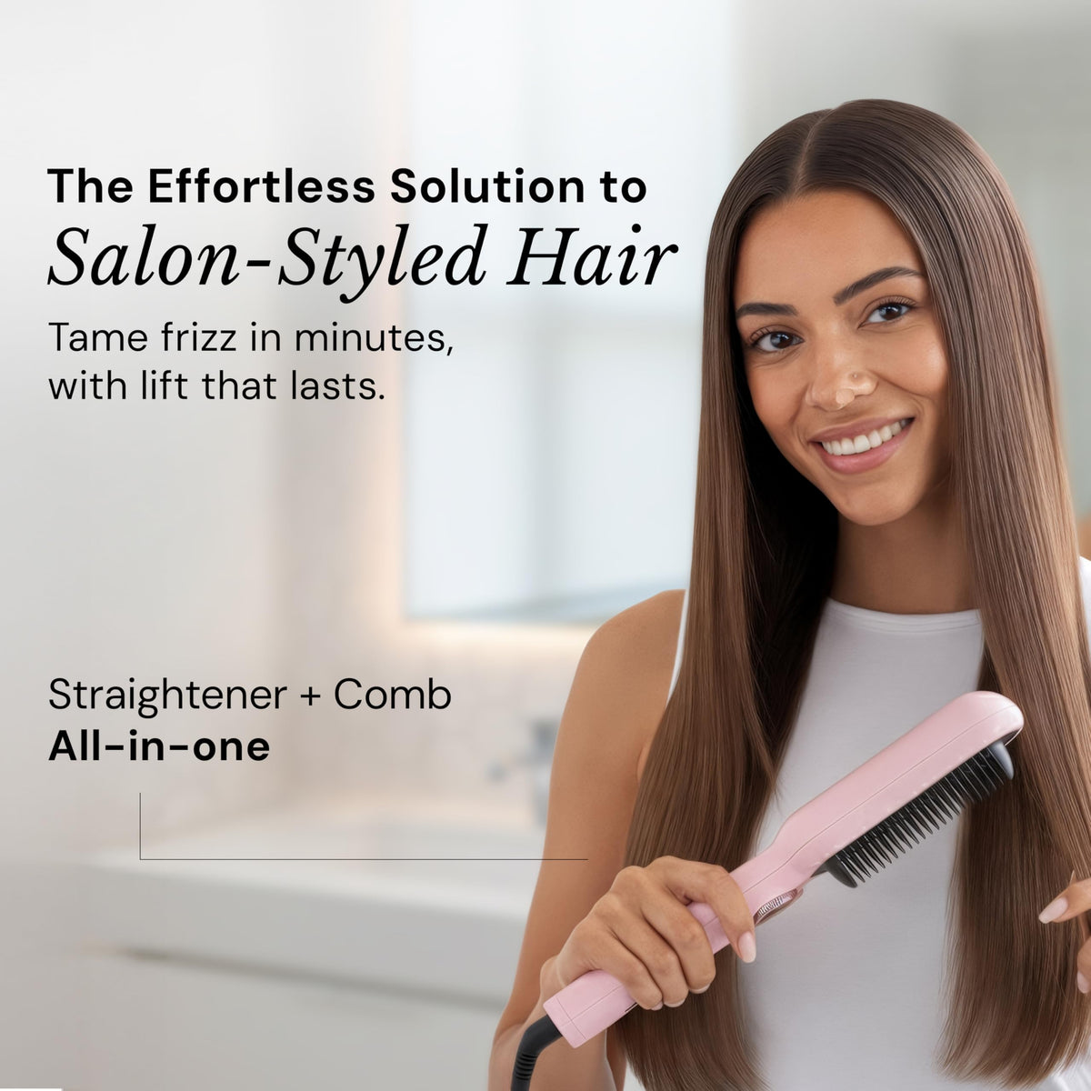 L'ANGE HAIR Smooth It 2-in-1 Hair Straightener Brush showing curved teeth design