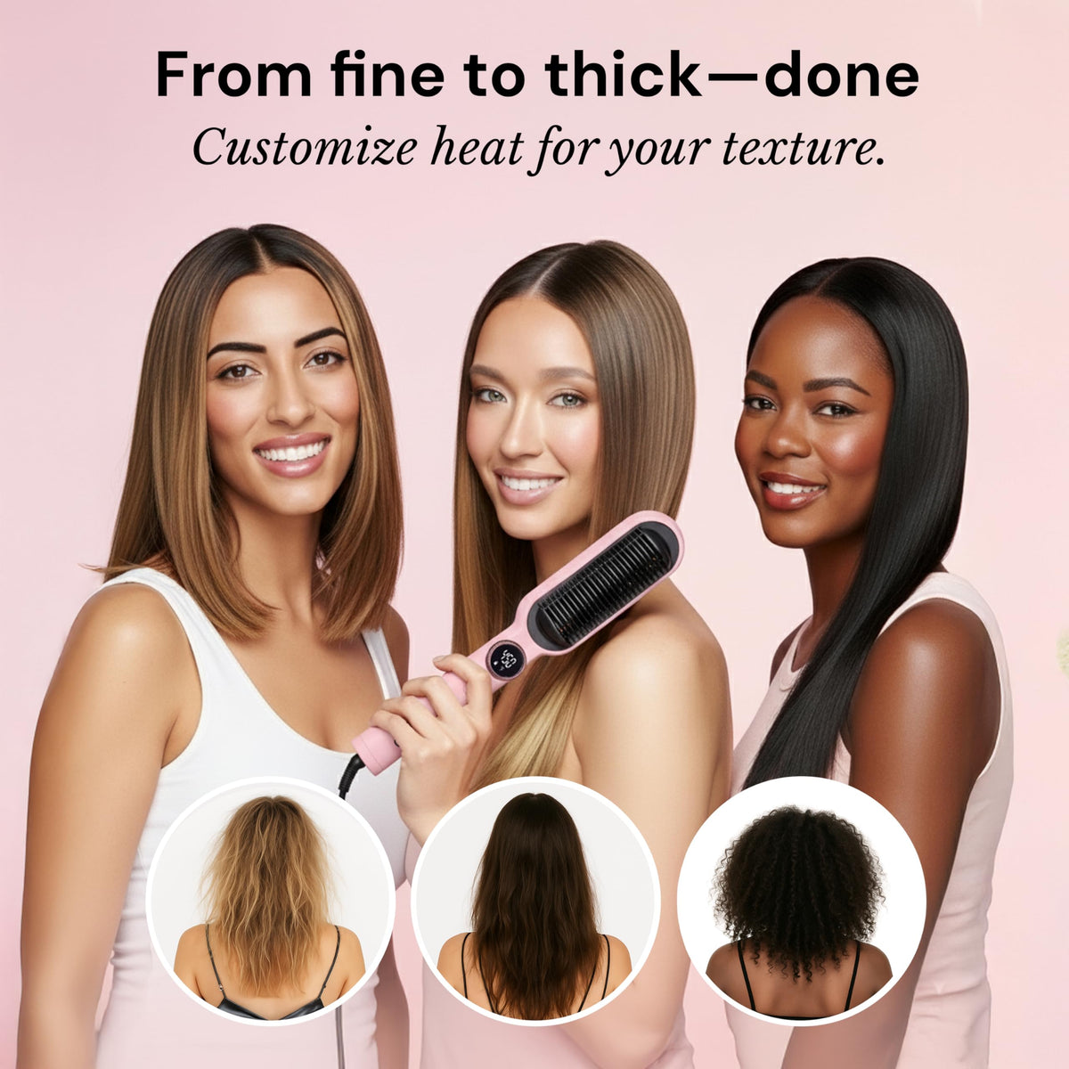 L'ANGE HAIR Smooth It 2-in-1 Hair Straightener Brush with heat settings displayed