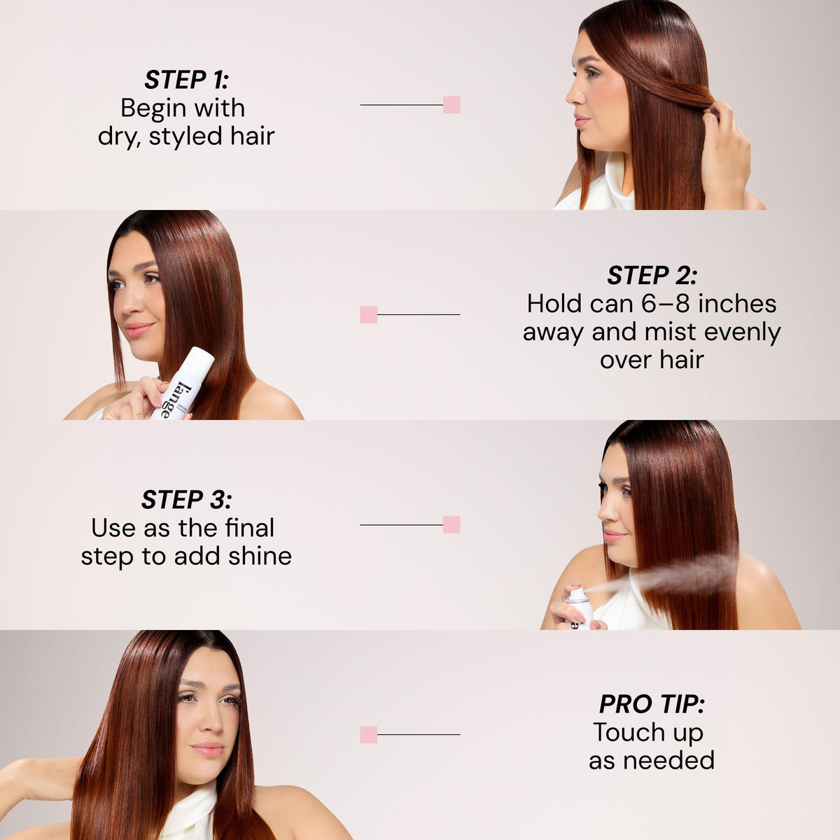 L'ANGE HAIR Top Coat Shine Spray in a bathroom setting