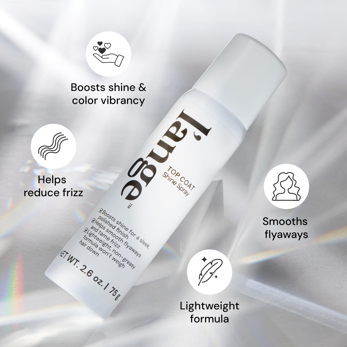 L'ANGE HAIR Top Coat Shine Spray mist application on hair