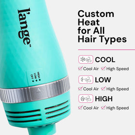 L'ANGE HAIR VolumeBoost brush dryer showing heat settings