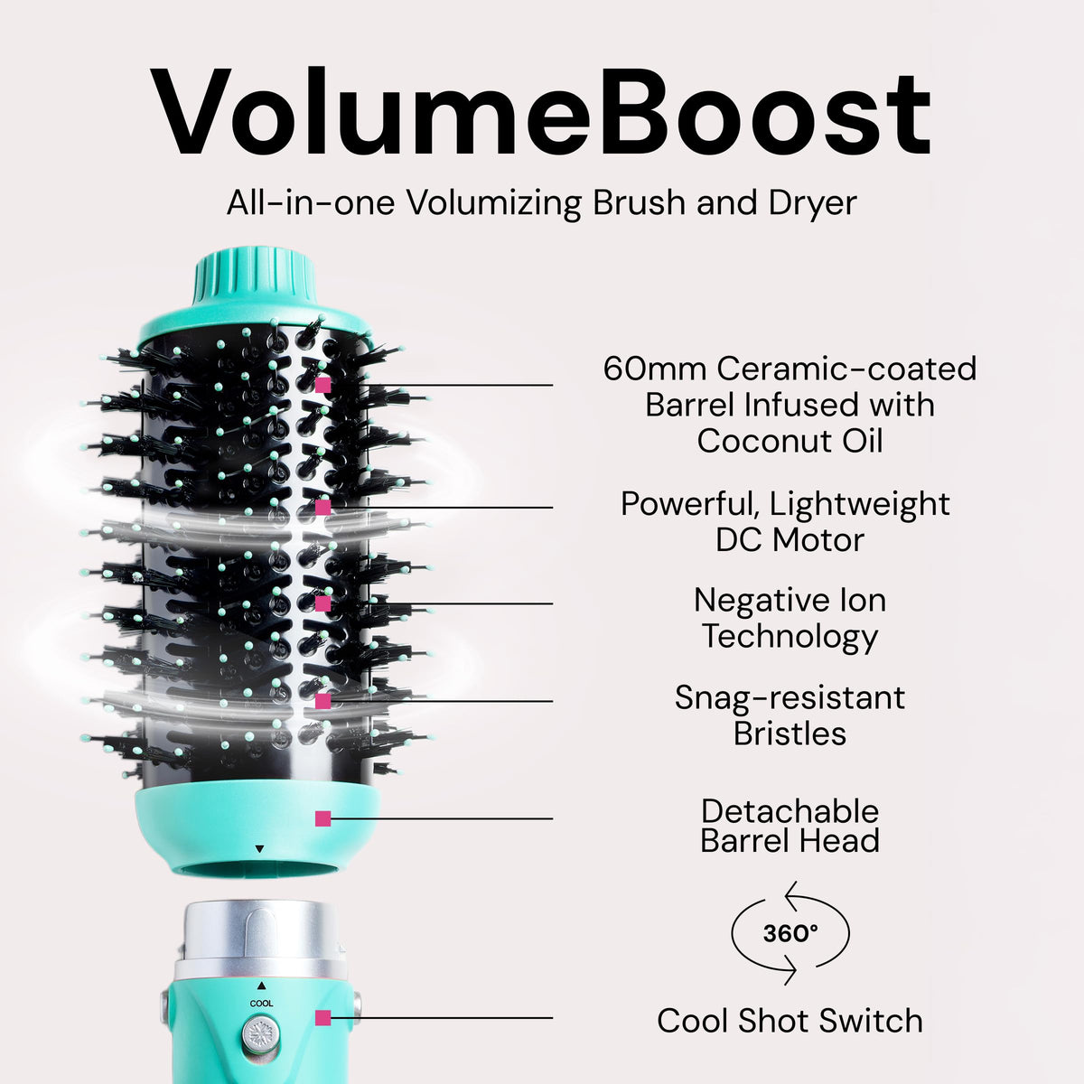 L'ANGE HAIR VolumeBoost brush dryer with ceramic-coated barrel