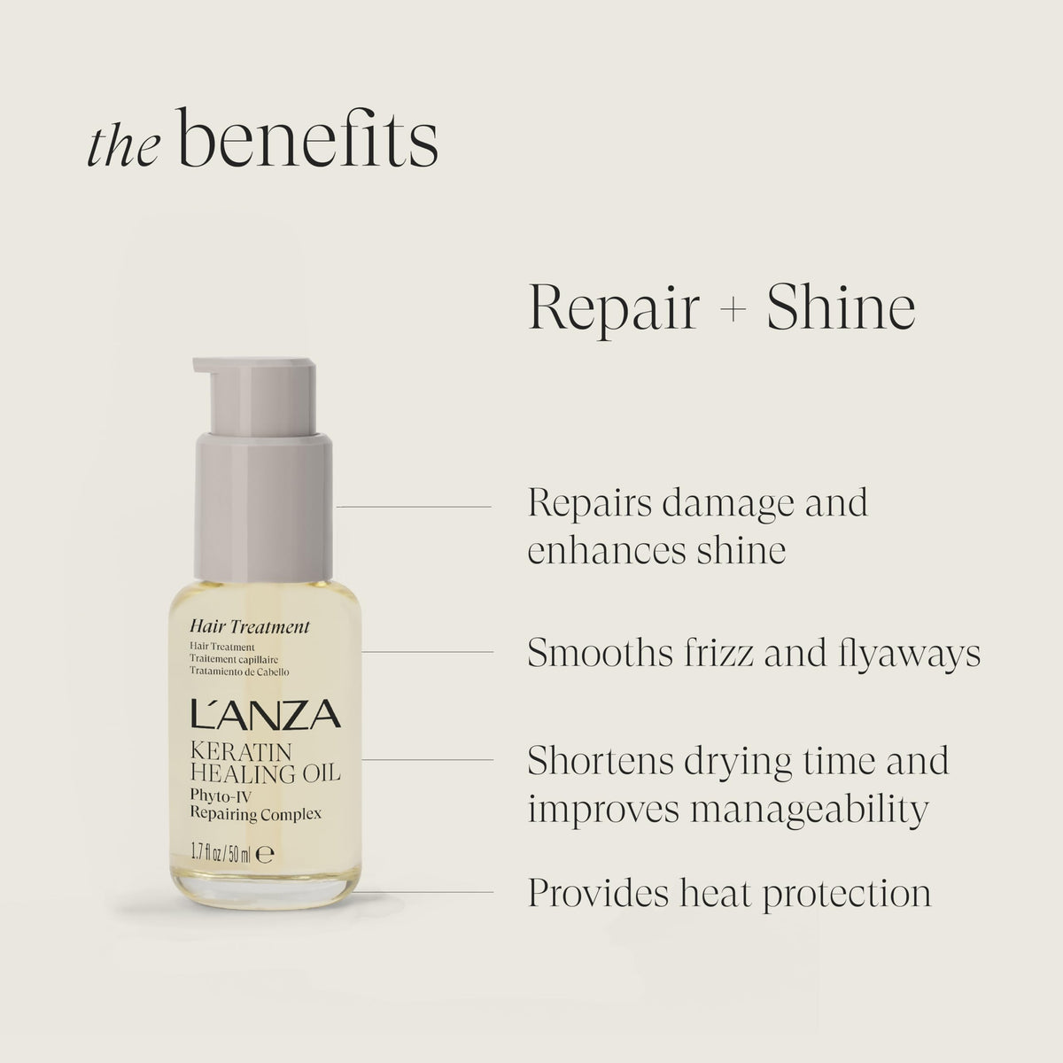 L’ANZA Keratin Healing Oil displayed with natural ingredients