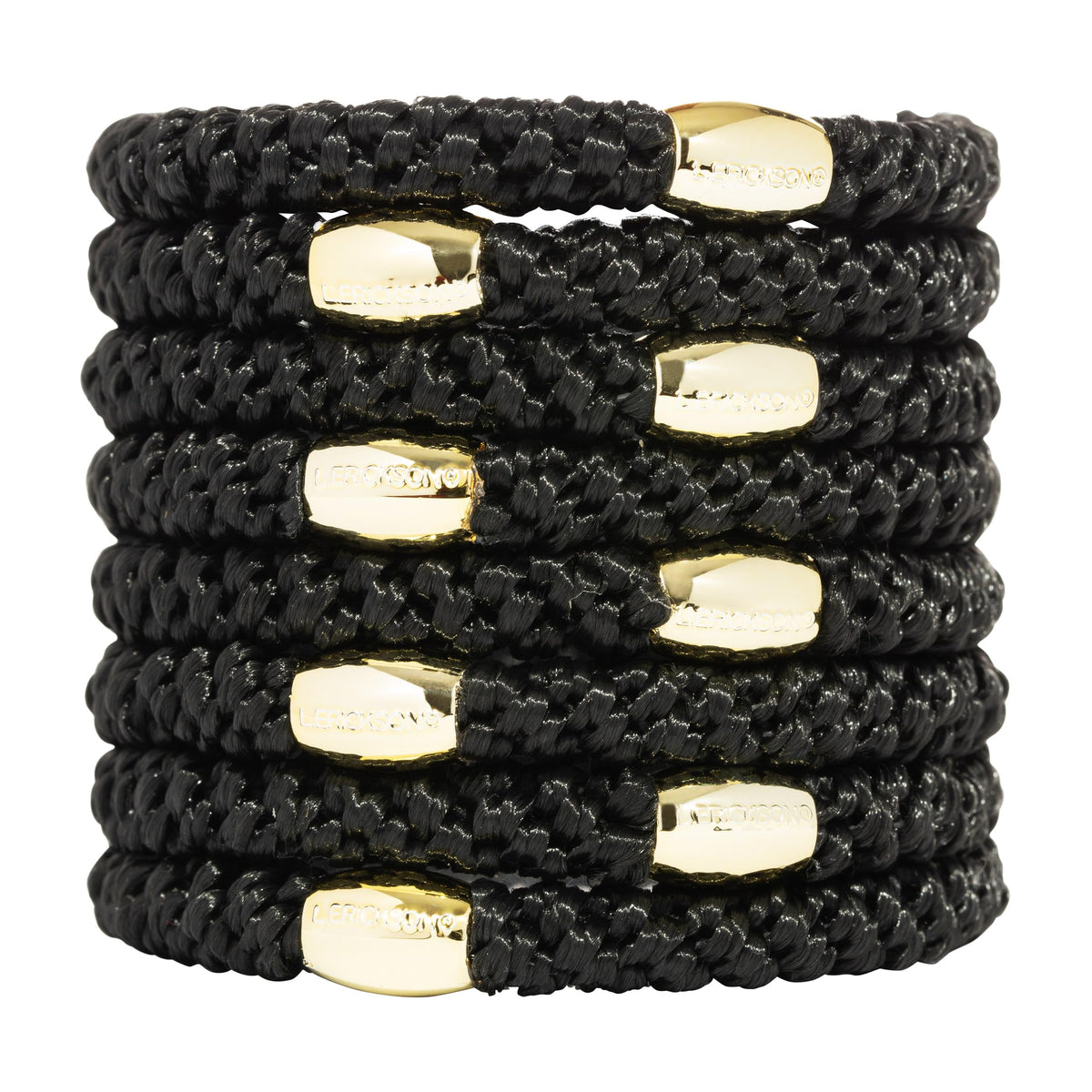 L. Erickson Black Hair Ties with Gold Bead front view