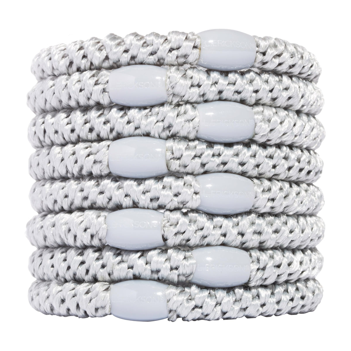 L. Erickson Silver Grab & Go Ponytail Holders front view with silver and grey tones