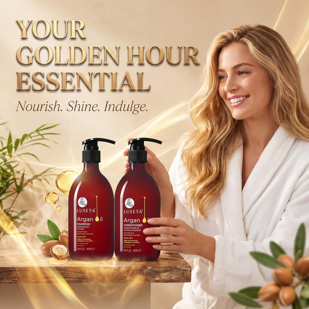 L LUSETA Argan Oil Shampoo and Conditioner set packaging