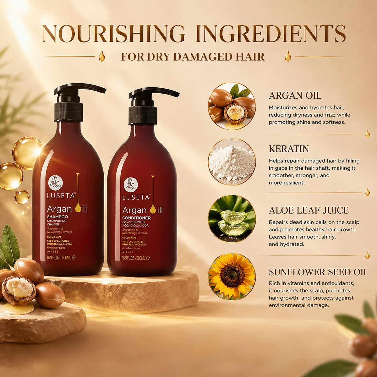 L LUSETA Argan Oil Shampoo application on hair