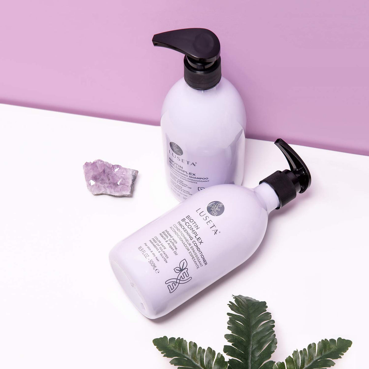 L LUSETA Biotin B-Complex Shampoo and Conditioner set side view