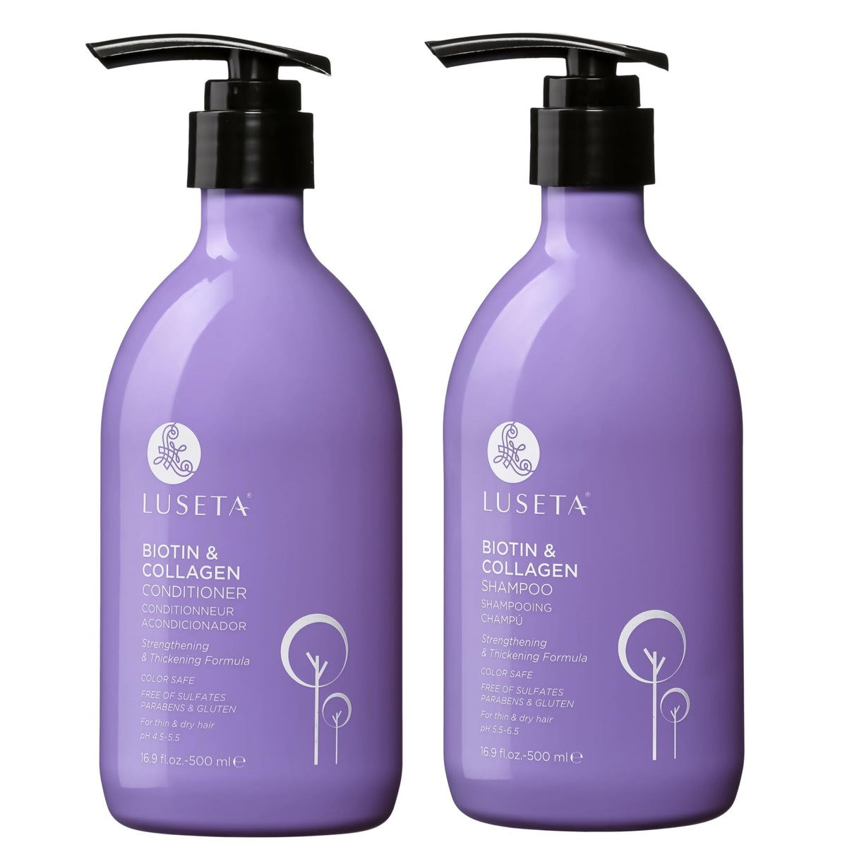 L LUSETA Biotin & Collagen Shampoo and Conditioner Set front view