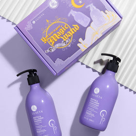 L LUSETA Biotin Shampoo and Conditioner Set on bathroom shelf