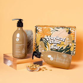 L LUSETA Castor Oil Shampoo and Conditioner Set on a bathroom shelf