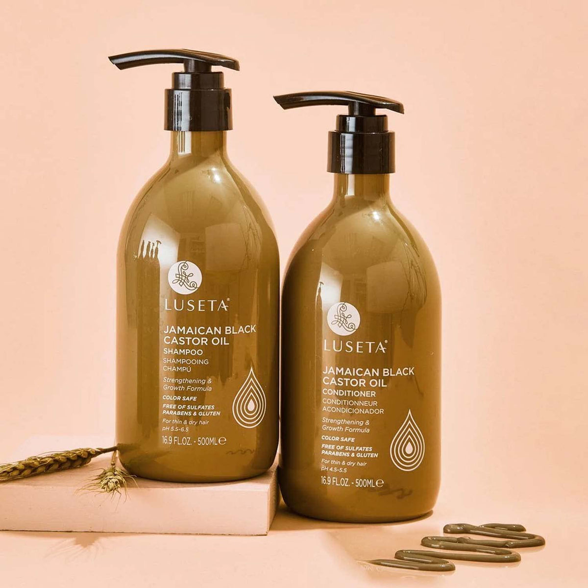 L LUSETA Castor Oil Shampoo and Conditioner Set packaging