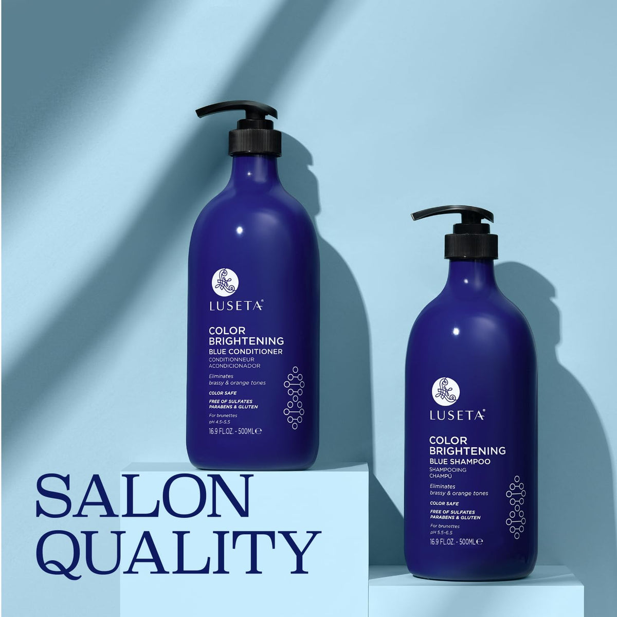 L LUSETA Color Brightening Blue Shampoo and Conditioner packaging details