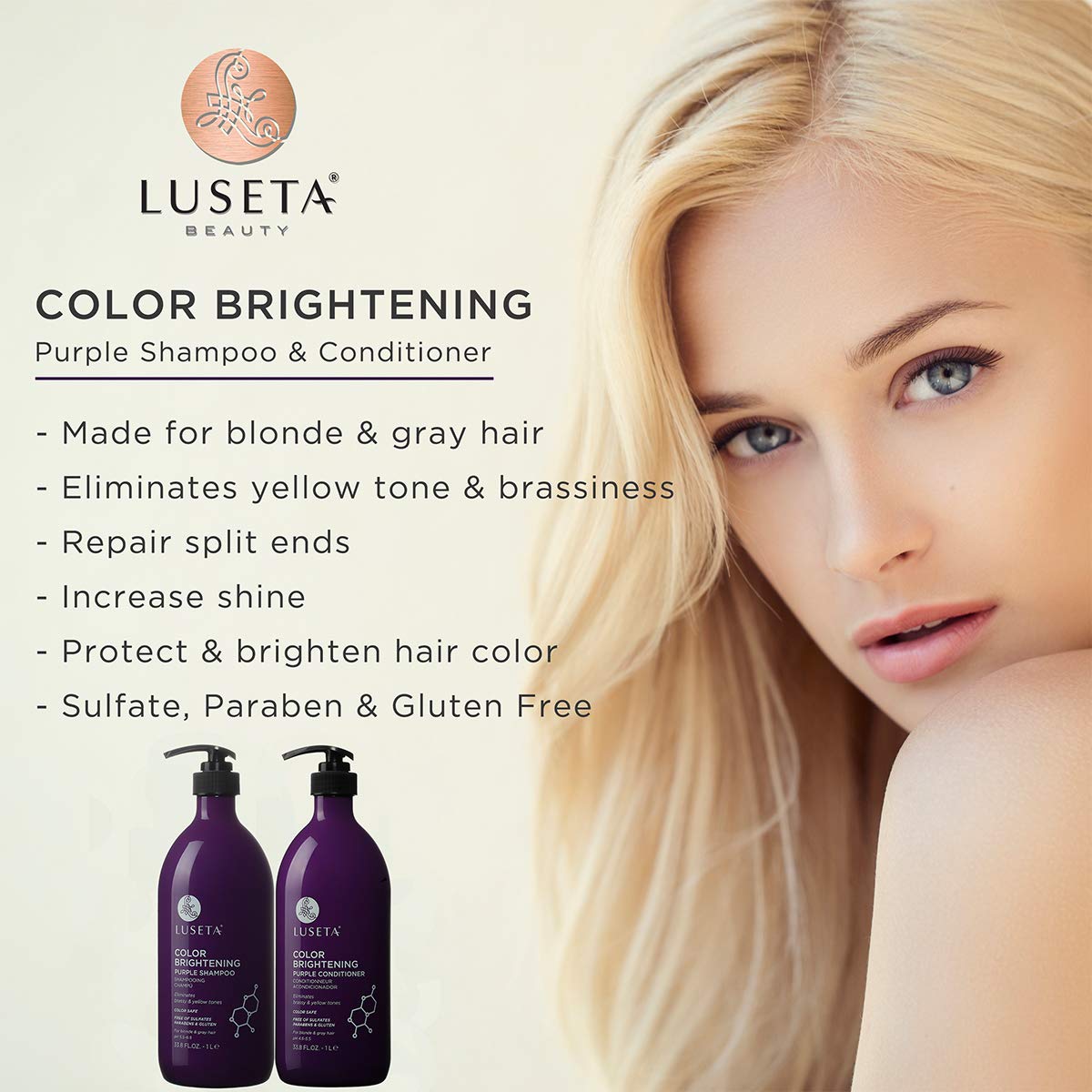 L LUSETA Color Brightening Purple Conditioner front view, 33.8oz