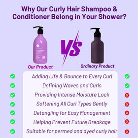 L LUSETA Curly Shampoo and Conditioner set on a bathroom shelf