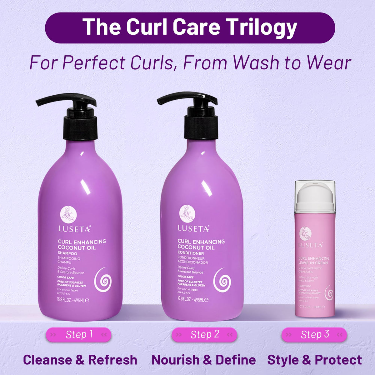 L LUSETA Curly Shampoo application on curly hair