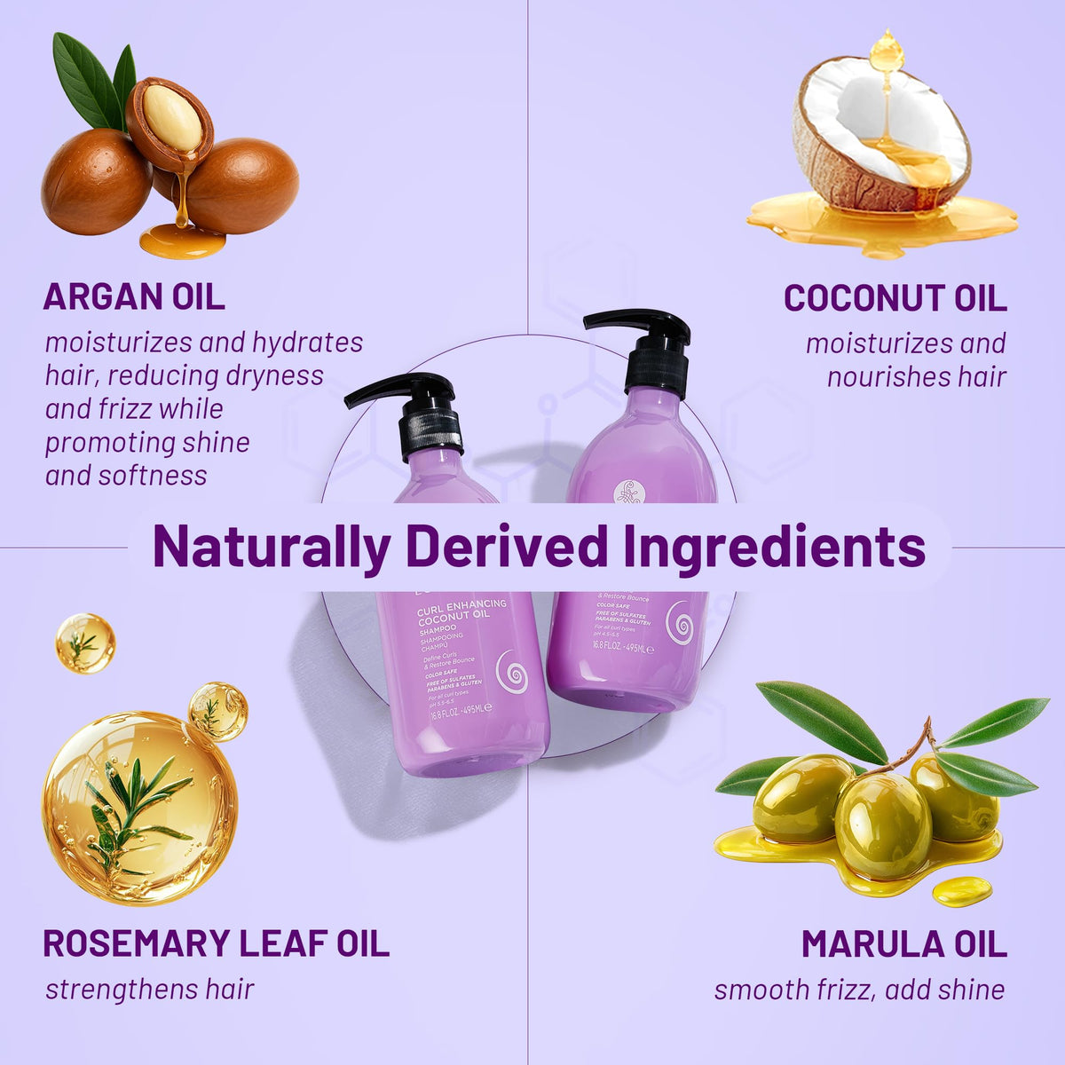 L LUSETA Curly Shampoo coconut oil ingredient close-up