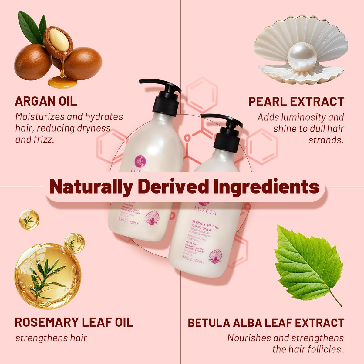 L LUSETA Glossing Pearl Shampoo and Conditioner Set packaging