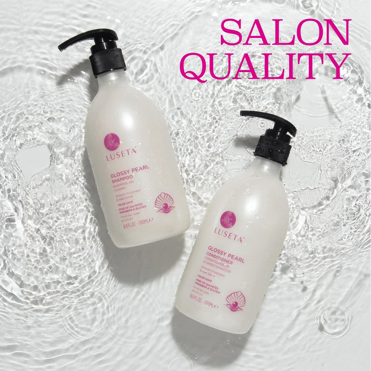L LUSETA Glossy Pearl Shampoo and Conditioner set side view