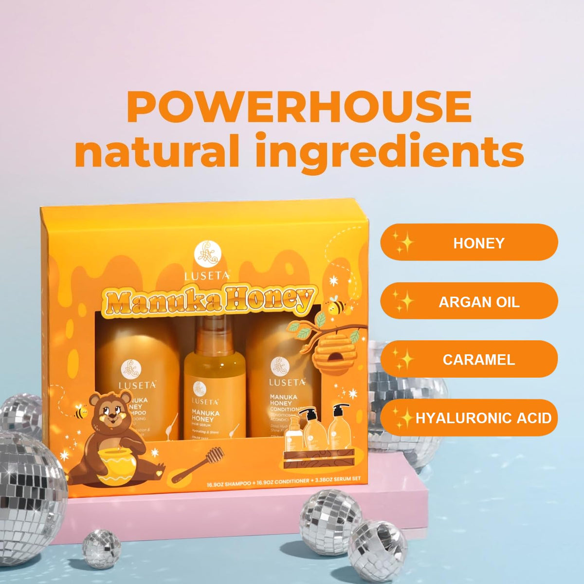L LUSETA hair serum bottle from Manuka Honey set