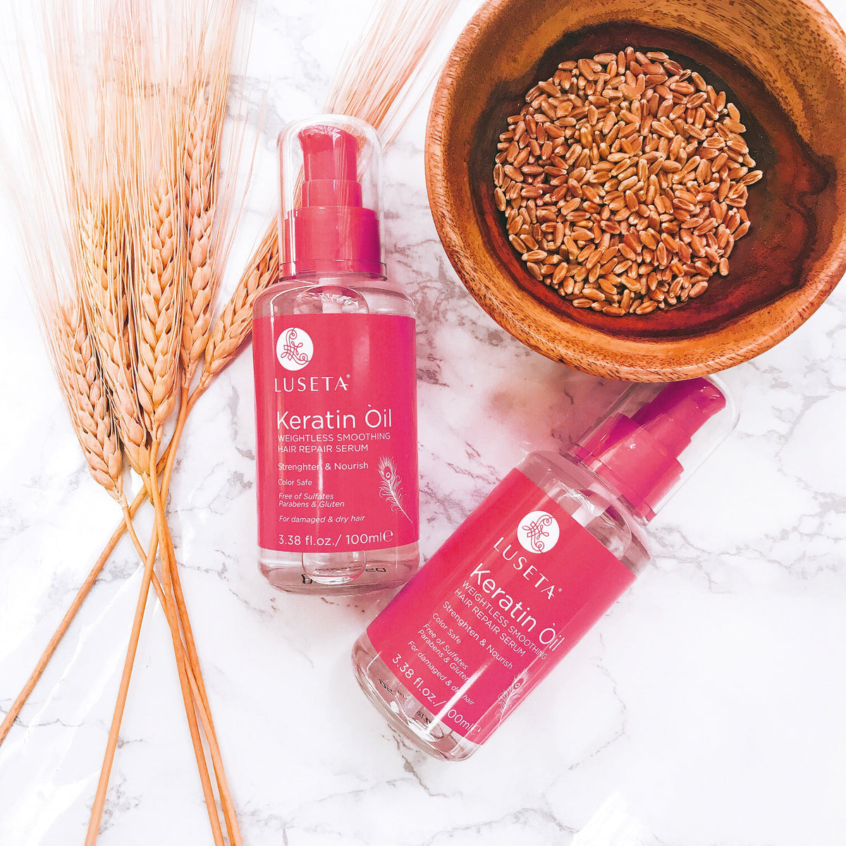 L LUSETA Keratin Hair Oil Serum with other hair care products