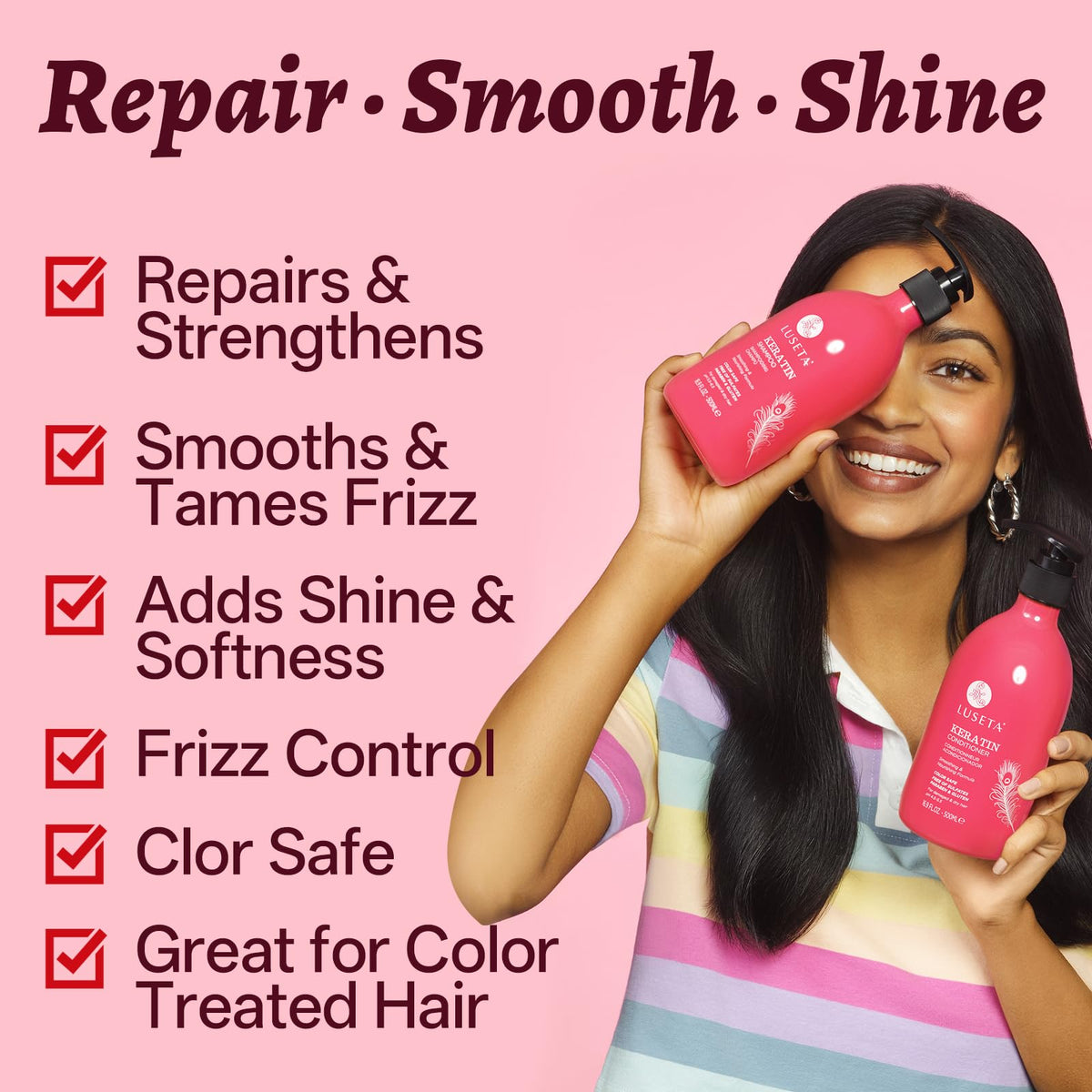 L LUSETA Keratin Shampoo and Conditioner bottles side view