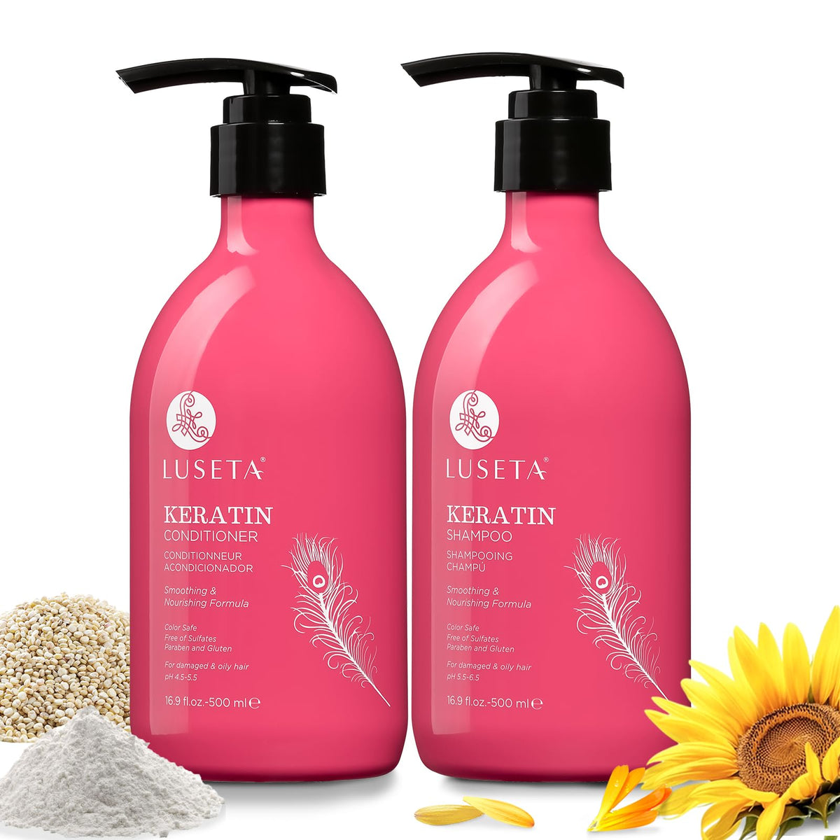 L LUSETA Keratin Shampoo and Conditioner Set front view