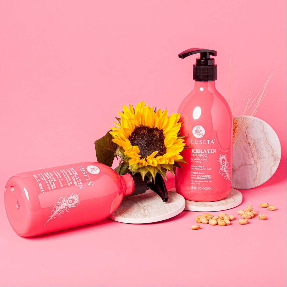 L LUSETA Keratin Shampoo and Conditioner set with travel sizes