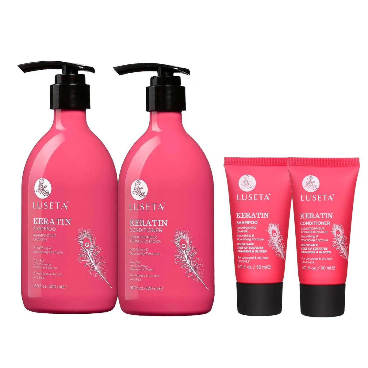 L LUSETA Keratin Shampoo front view with pump